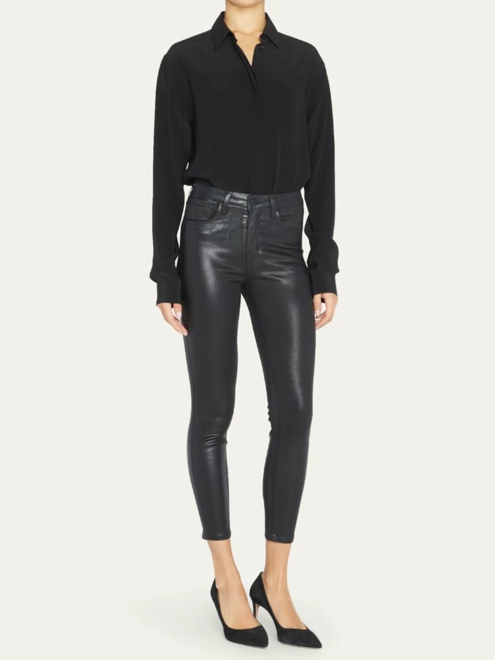 L'Agence | Margot Coated High-Rise Skinny Ankle Jean in Black